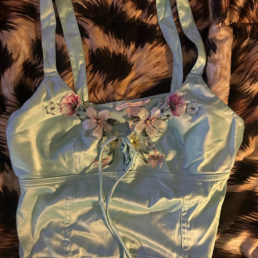 Victoria's Secret Aqua Floral Embroidered Top